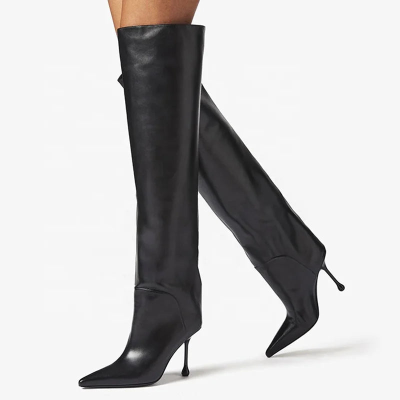 Women Custom Heeled Long Boots High Heels Pointy Toe Sexy Knee High Booties on Stiletto Dress Stiletto Shoes