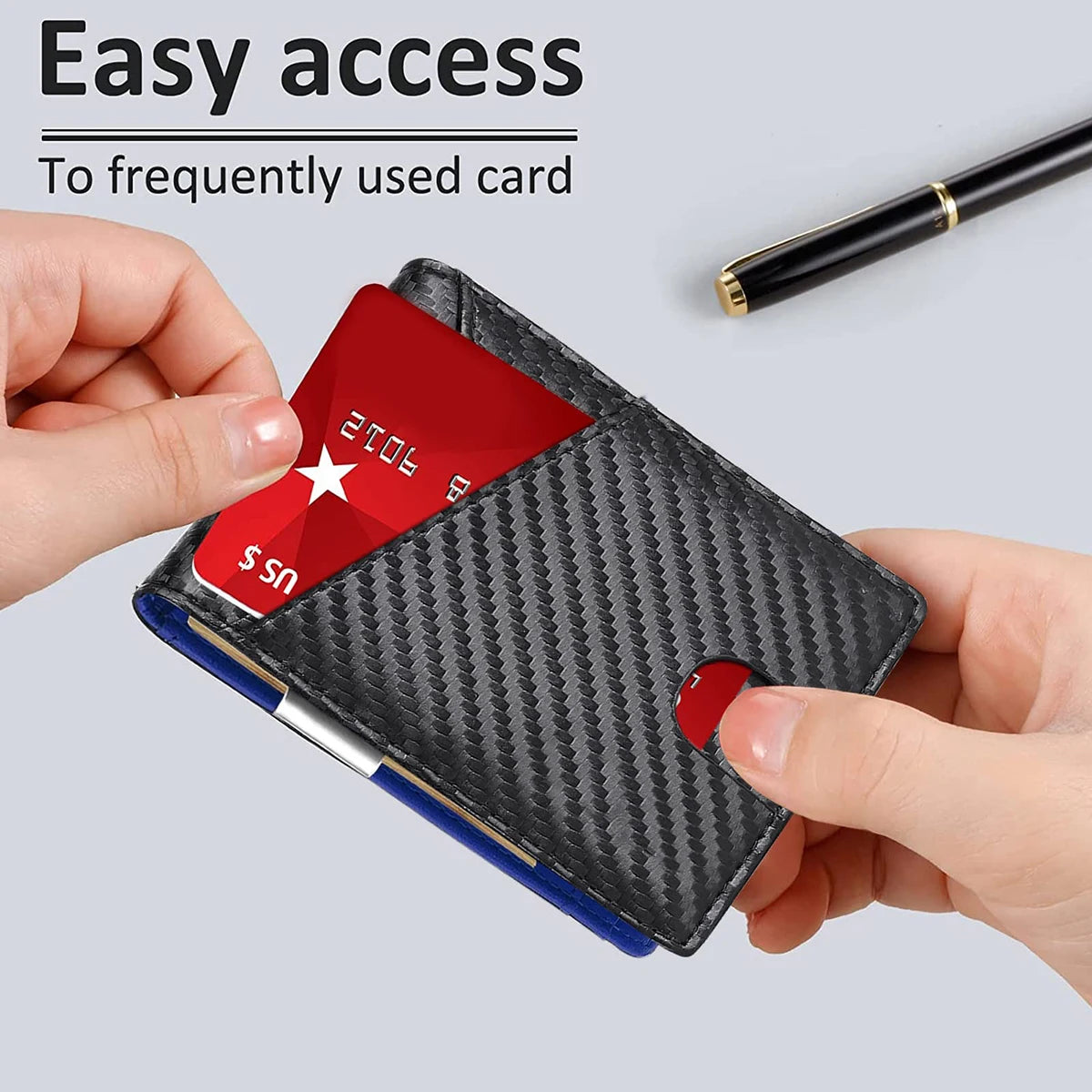 RFID Blocking Men's Carbon Fiber Pattern Wallet Minimally Thin Double Fold Credit Card Holder Portable Front Pocket Wallet