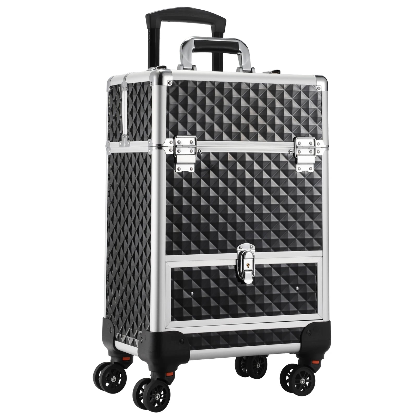 2025 Portable Makeup Case with Large Capacity Drawer Open Closure Train Case Trolley Organizer for Beauty Professionals