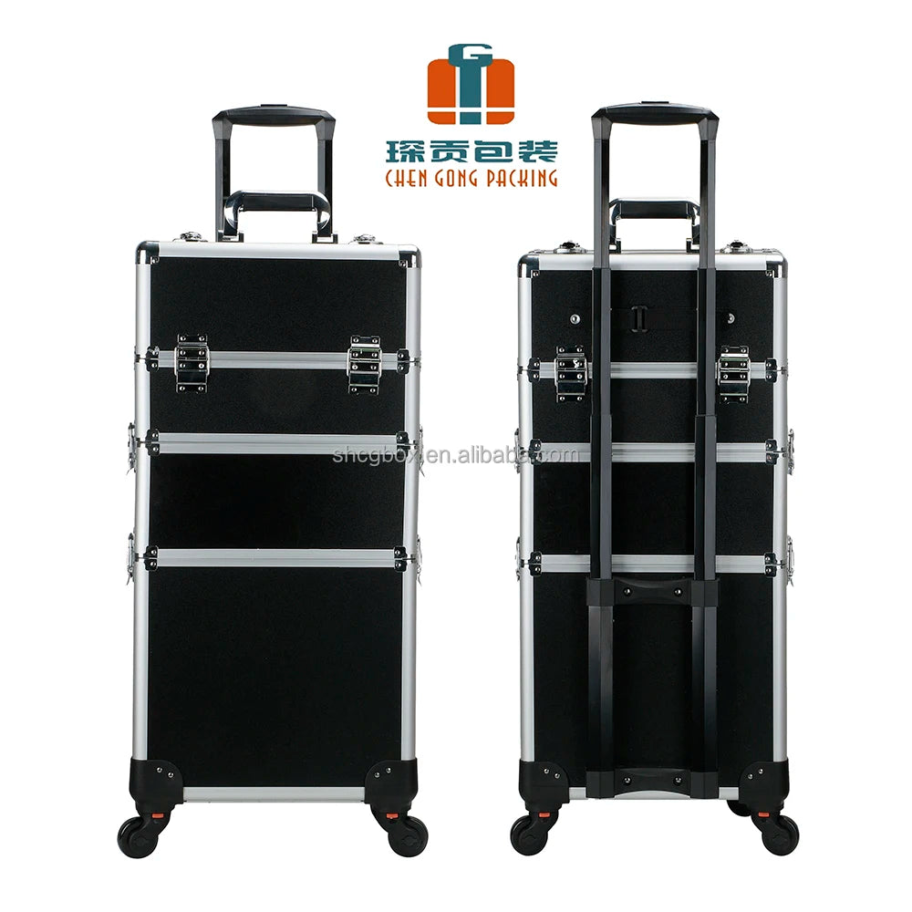 Chen Gong Box New Pattern Makeup Case 4in1 Cosmetic Trolley Makeup Artist Travel Train Case Nail Organizer Box