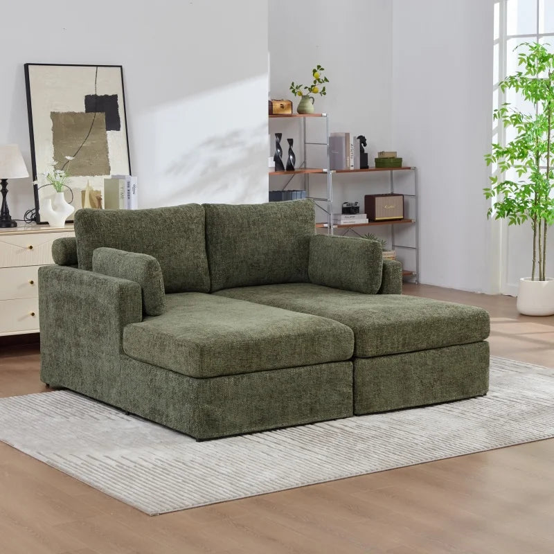 SZ USA Stock Chenille Upholstery Combination Sofa Bed With Cushions with Metal Legs - Kimlud