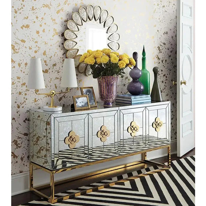 177 X 90cm High Quality Antique Golden Buffet Cabinet Mirror Furniture Mirrored Coffee Table | Kimlud Office Luxury Table