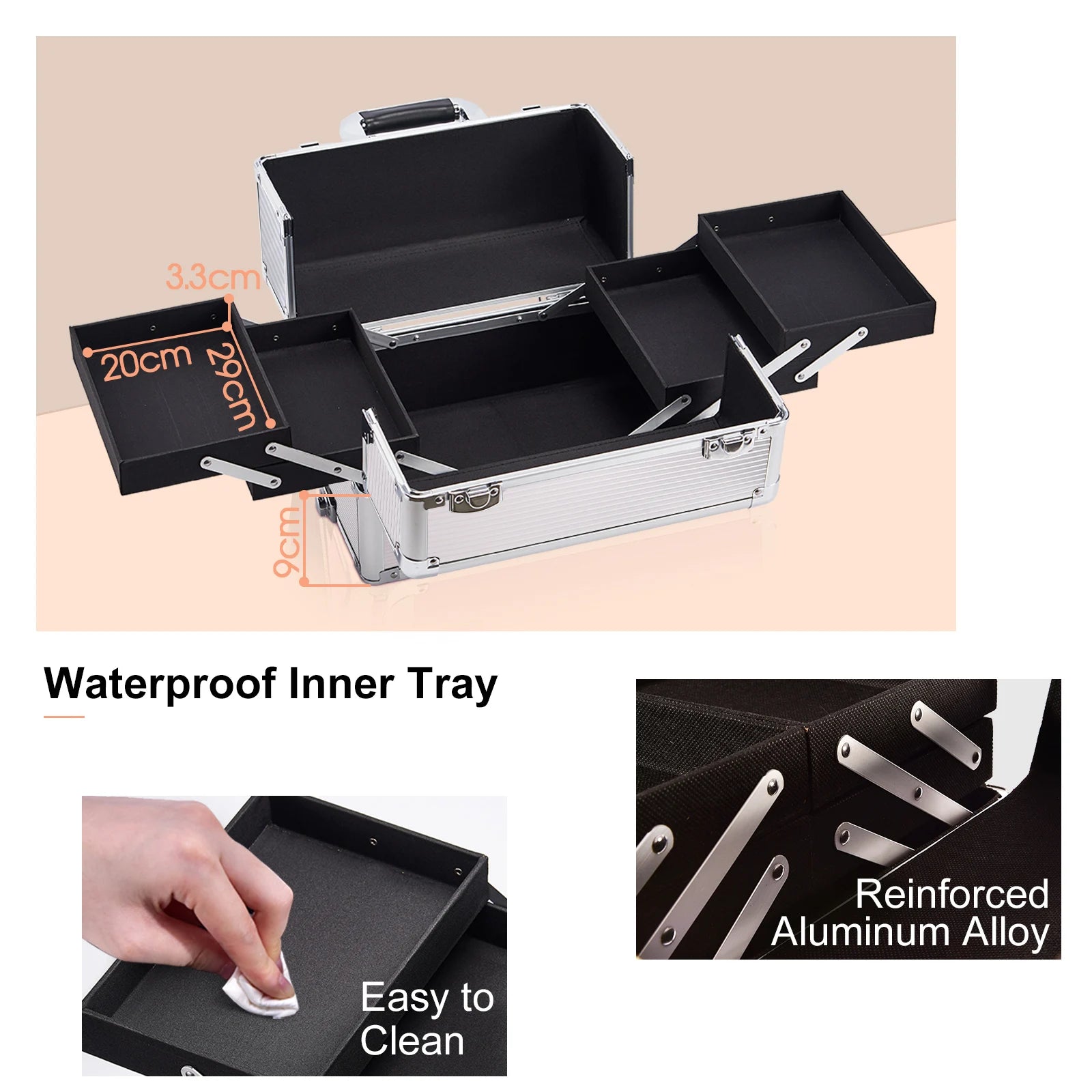 Hot Selling Professional Large 4-in-1 Rolling Makeup Case Eco-Friendly Aluminum Practical Lockable Train Extendable Portable