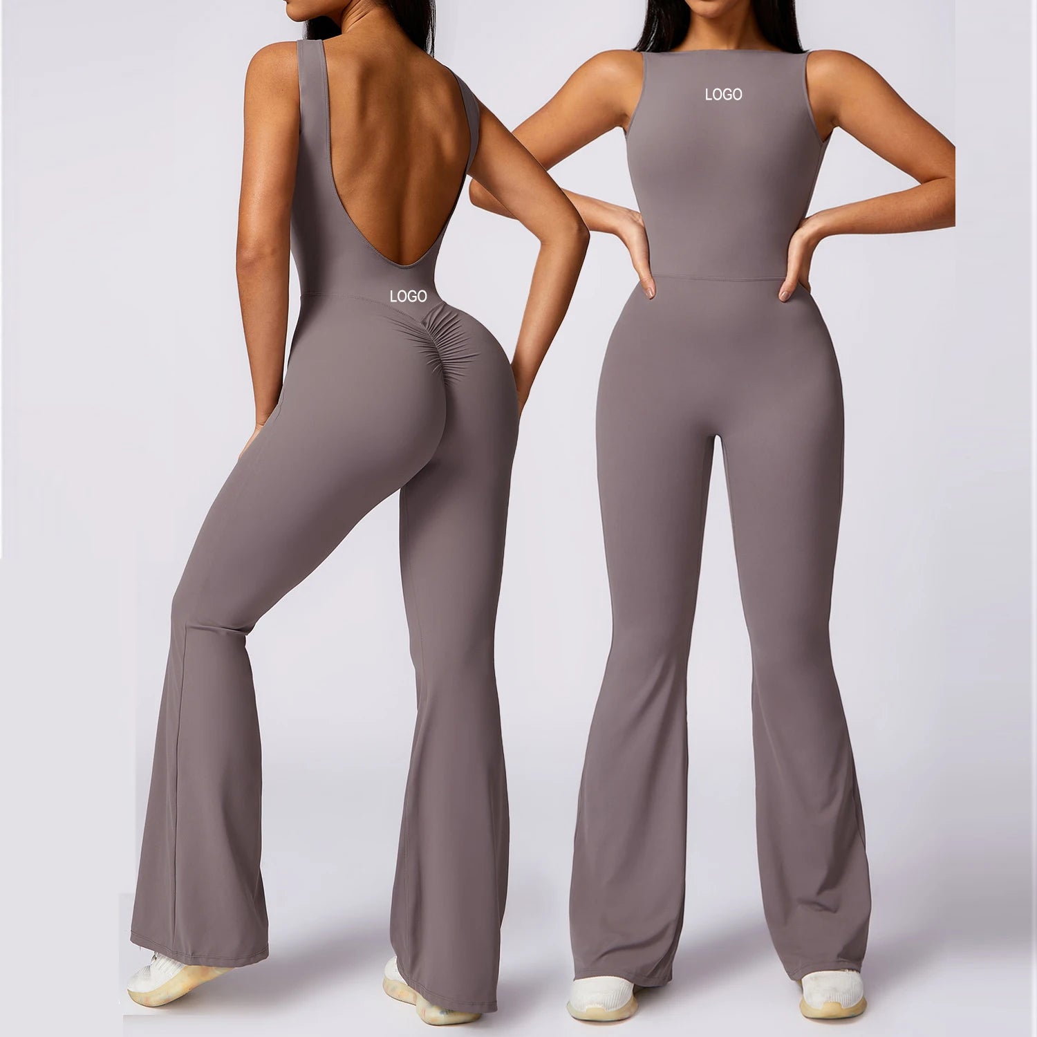 Women's Bodysuit Jumpsuit Hollow Casual Workout Wear Skinny Fit Tummy Control Solid Scrunch Butt Flare Leg Legging Jumpsuit