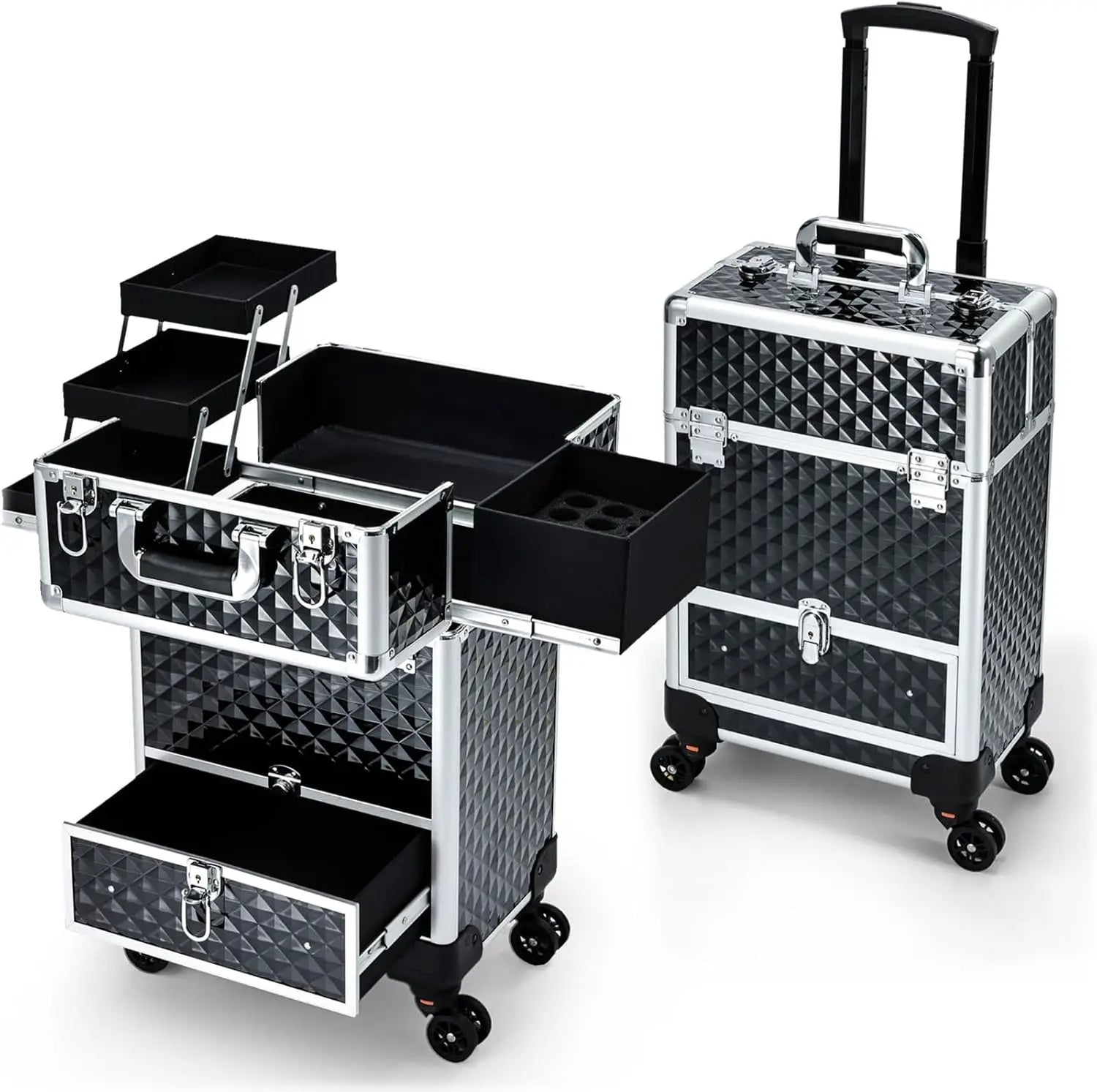 2025 Portable Makeup Case with Large Capacity Drawer Open Closure Train Case Trolley Organizer for Beauty Professionals