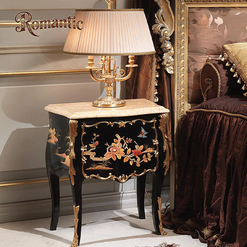 French Classical Style Solid Wood Bedroom Furniture Set with Antique Gold Leaf Decoration and Luxurious Antique Bed - Kimlud