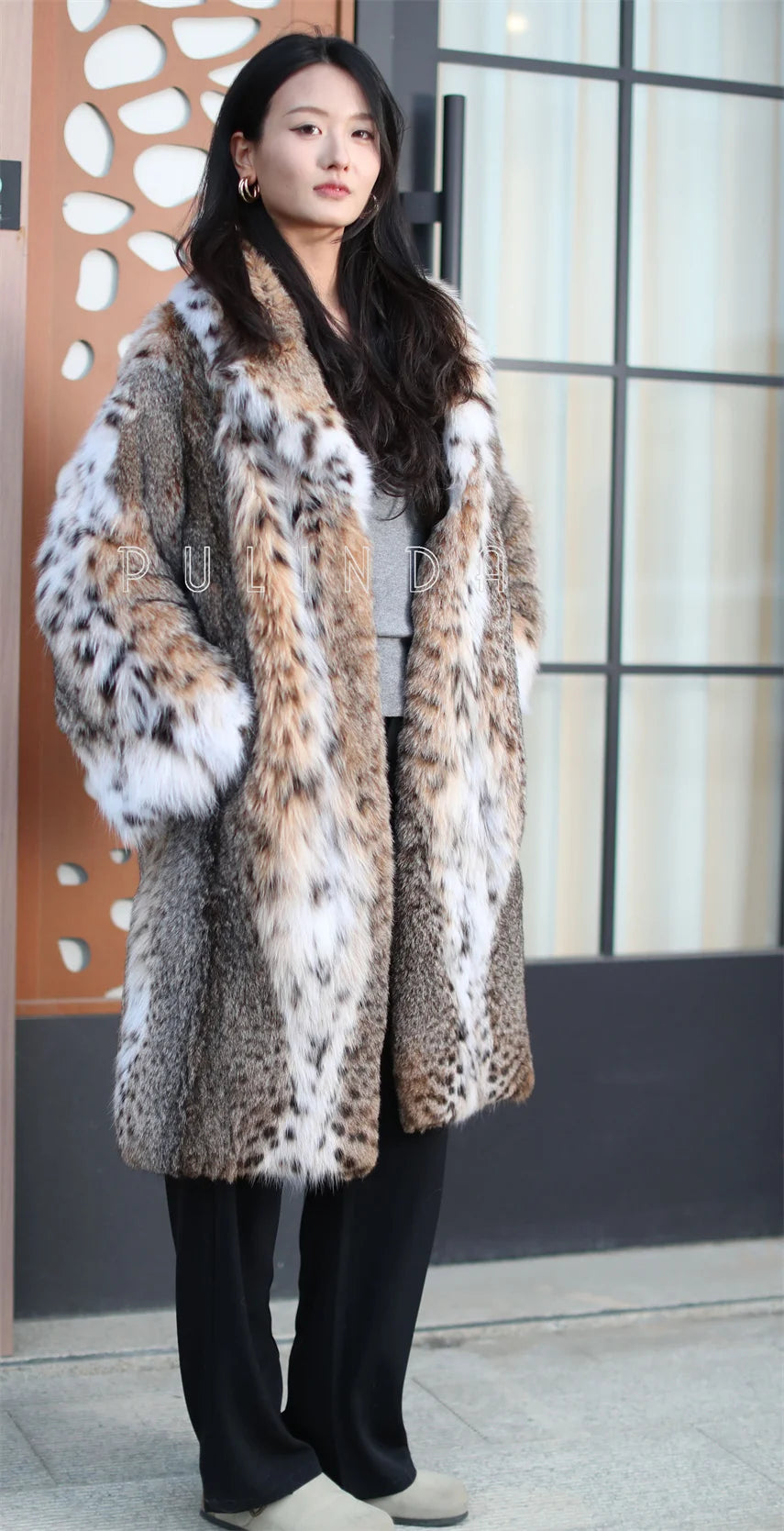 New Winter Thick Women bobcat Coat for Sale Overcoat Clothing Leopard cat Coat Plus Size Long Coats with Pockets Trend