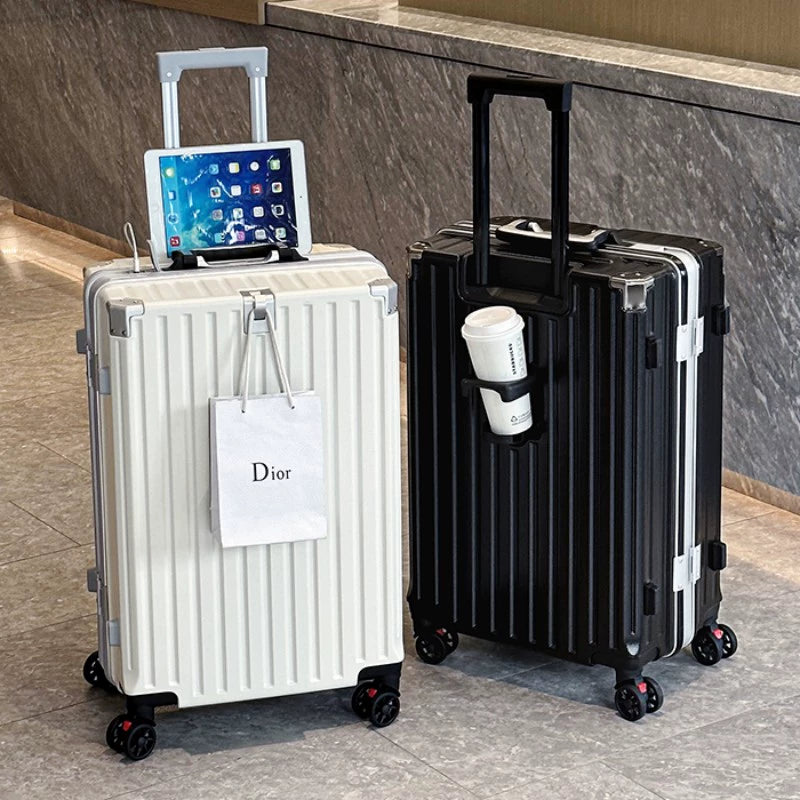 Multifunctional Luggage Women Men's Trolley Case 20-Inch Boarding Aluminum Frame Charging Large Capacity Travel Password Leather Case