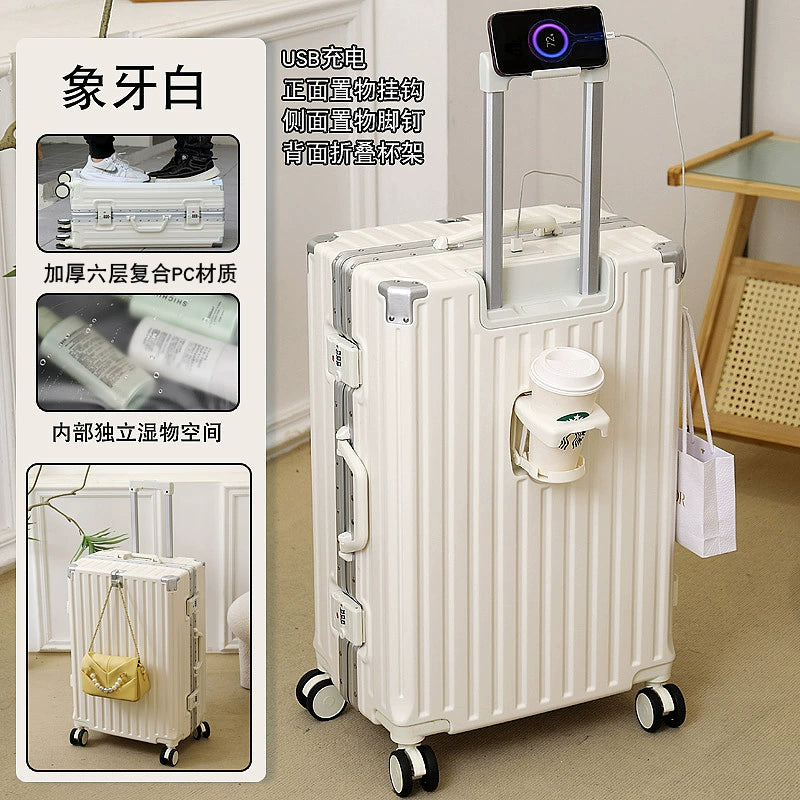 Japanese Import Luggage Women's New Arrival Multi-Functional Hook Boarding Bag Universal Wheel 24 Pull Rod Men's Password Suitcase