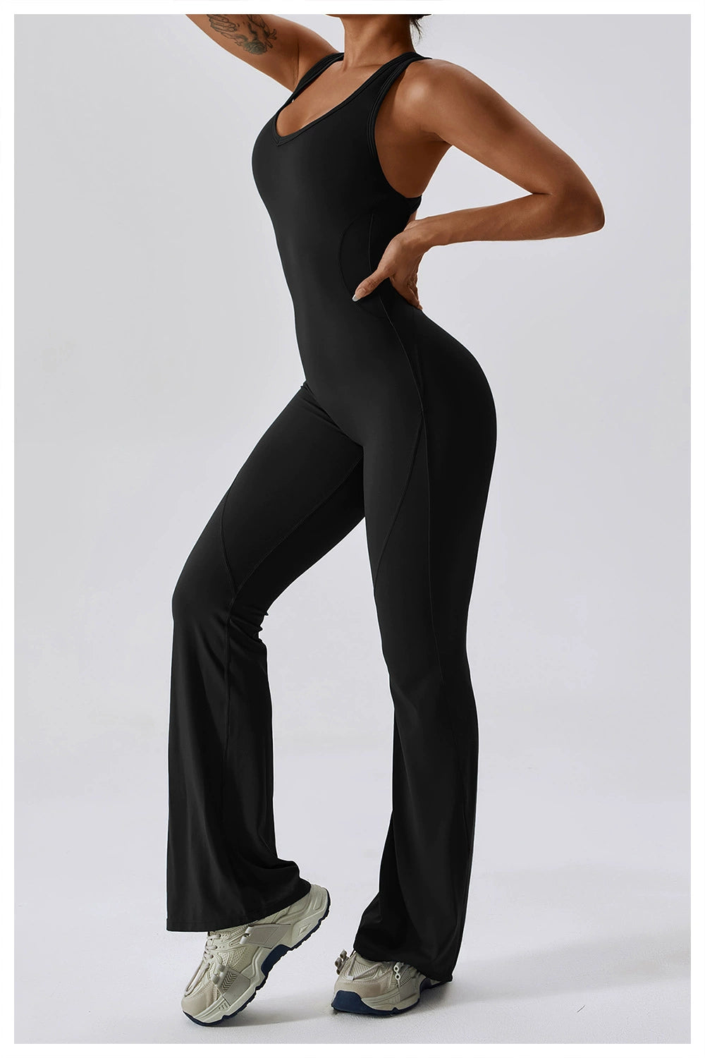 Open Back Quick-Drying Slightly Flared Dance Yoga Clothes Jumpsuit