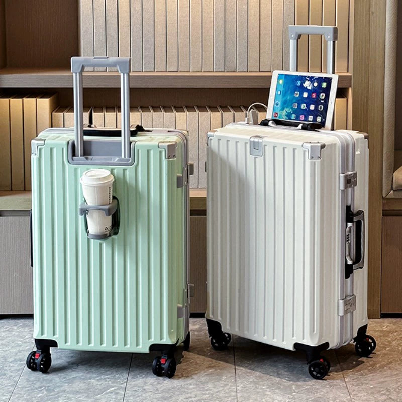 Multifunctional Luggage Women Men's Trolley Case 20-Inch Boarding Aluminum Frame Charging Large Capacity Travel Password Leather Case