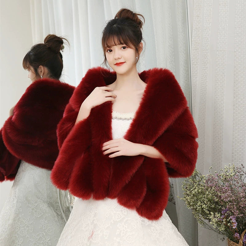 Xi Mother Fox Fur Wedding Dress Cape Coat Women's Shawl
