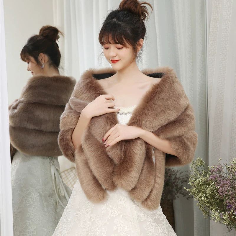Xi Mother Fox Fur Wedding Dress Cape Coat Women's Shawl
