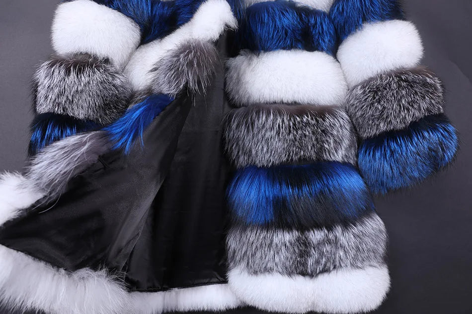2025 Maomaokong Real Fur Coat Winter Women Silver Fox Fur Luxury Warm Thick Furry Fox Fur Coat Long Natural Fur Jackets