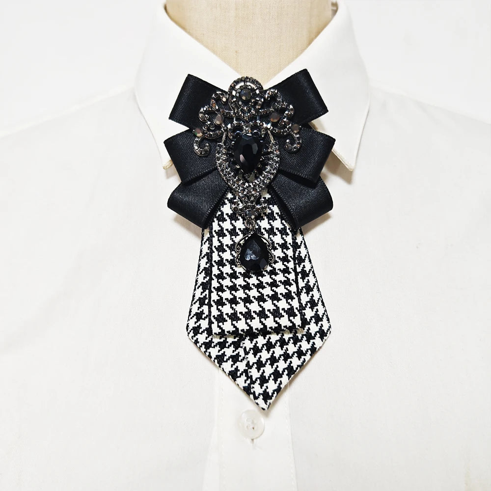 A Handmade Women's Plaid Black Diamond Tie, a Must-Have for the Back-To-School Season, Paired with Uniforms, Versatile, Dark Style