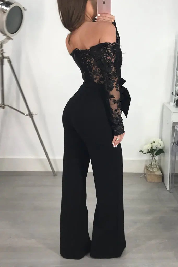 Elegant Lace Stitching Jumpsuit 2025 Summer Wide Leg Pants Romper Women Casual Office Playsuit Holiday Communting Overalls Mujer