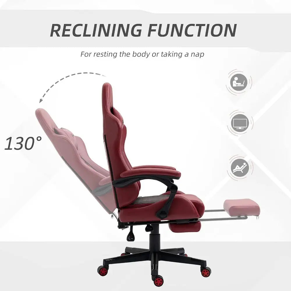Premium Diamond PU Leather Racing Gaming Chair with Swivel, Footrest, Lumbar Support, Adjustable Height, Red