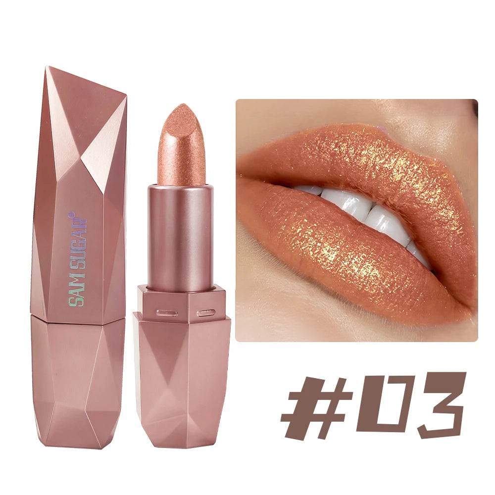 Polygon Metallic Lipstick Longlasting Glitter Orange Red Lip Glaze Waterproof Moisturize Luminous Shimmer Shiny Lipgloss Makeup