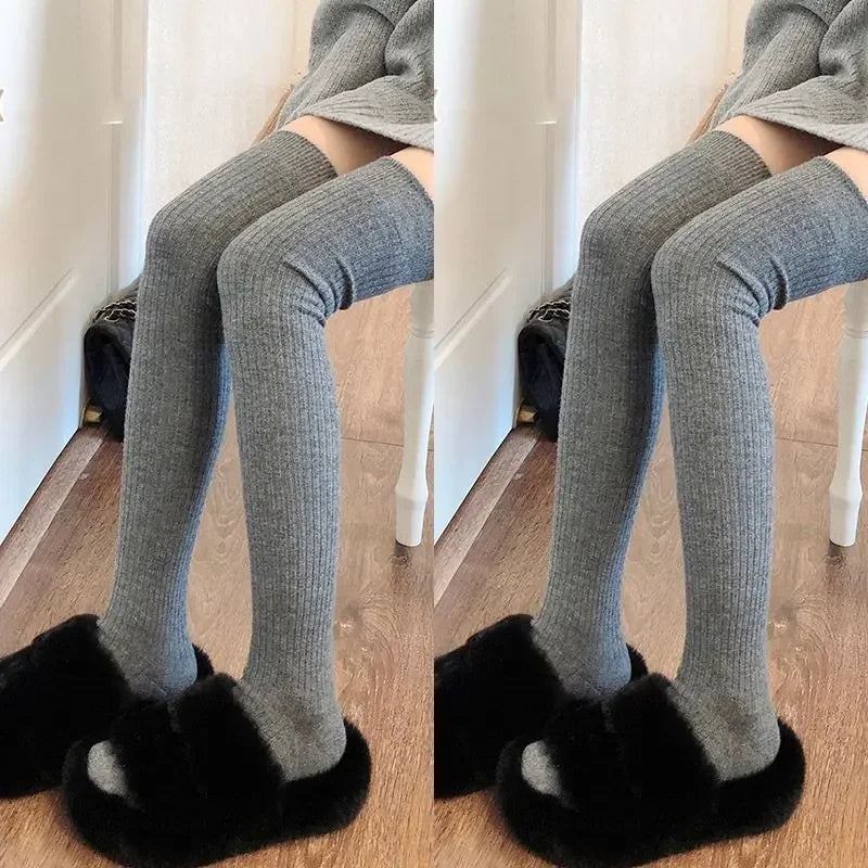 1/2pairs Women's Casual Knitted Long Socks Autumn Winter Solid Stockings Boot Calf Socks Over Knee Leggings Harajuku Lolita Sox