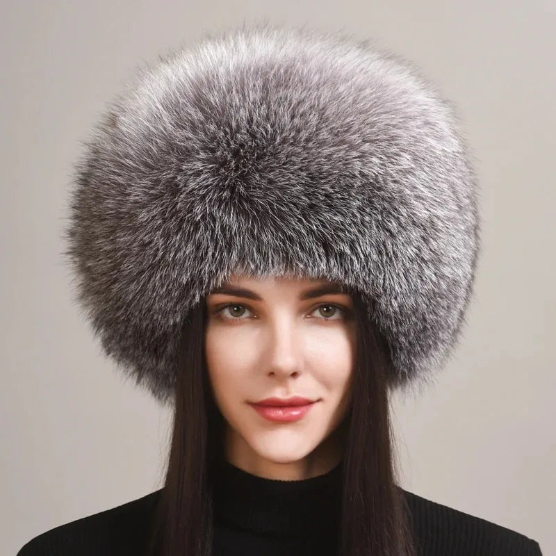 Hot Sale 100% natural Fox Fur Hat Women Cap Thick Fur Cap Winter Warm Hat Female Fashion For Women Hat With Earmuffs Hat