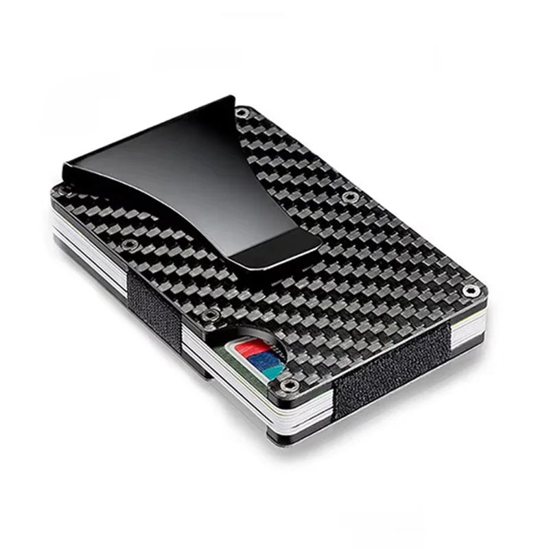Small Minimalist Male Purse Carbon Fiber RFID Blocking Card Holder - Slim Thin Mini Wallet for Men, Metal Anti-Theft Money Bag