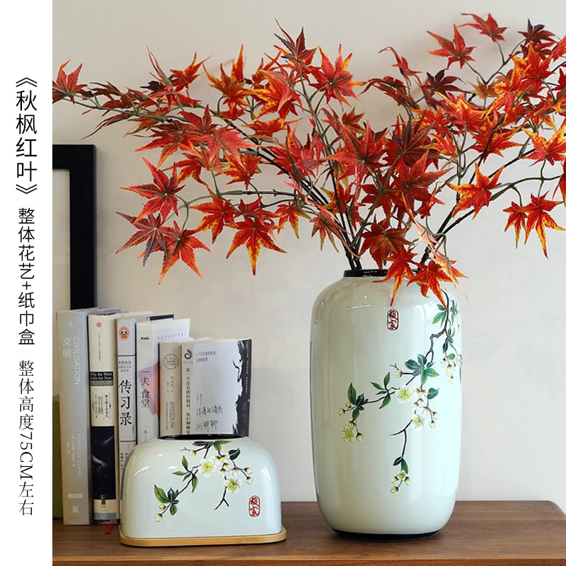 Chinese ceramic vase ornament, living room entrance floral art, home hydroponics creative simple round housewarming gift flower