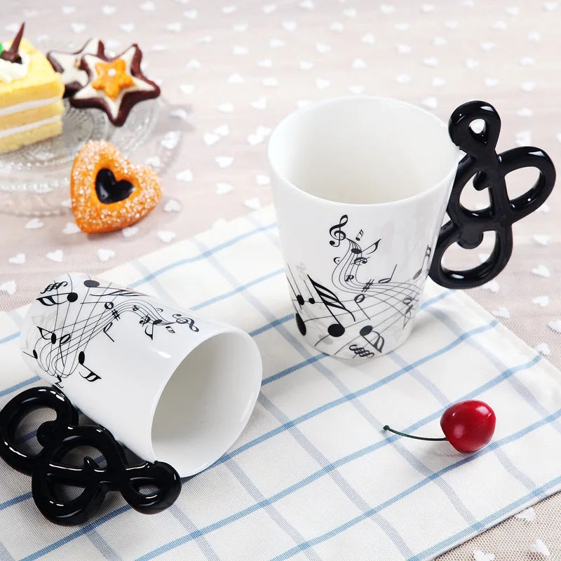 Cups with Handle Novelty Gifts 240ml Creative Music Ceramic Mug Guitar Violin Style Cute Coffee Tea Milk Stave Mugs |...