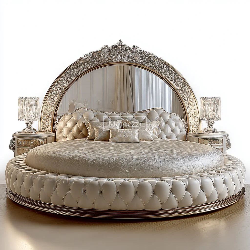 Luxury Crystal Tufted Bed Oversized Mirror Headboard Royal Baroque Velvet Upholstery for Home Hotel Elegant Bedroom Furniture - Kimlud