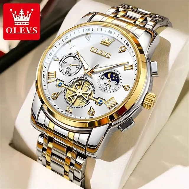 OLEVS 2856 Man Watch 24 Hour Moon Phase Chronograph Waterproof Luminous Multifuncation Original Luxury Quartz Wristwatch for Men