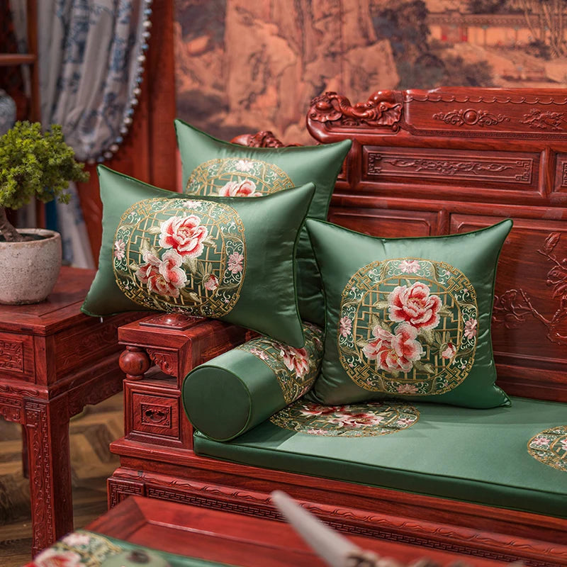 Embroidered Flower Cushion Covers 45x45 Vintage Chinese Style Bloom Elegant Embroidery Coussin Sofa Decorative Pillow...