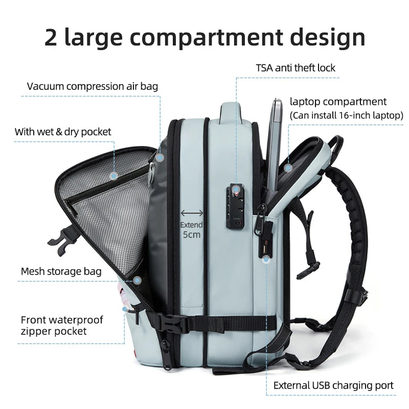 Travel Women Backpack 16 inch vacuum compression Laptop Backpack USB charging school Backpack Extended Hiking Business backpack