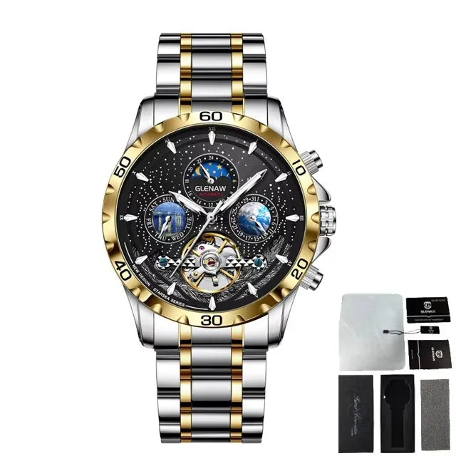 GLENA Men Multifunctional Watches Luxury Fashion Business Watch Mens Waterproof Mechanical Watch Montre Homme Relogios Masculino
