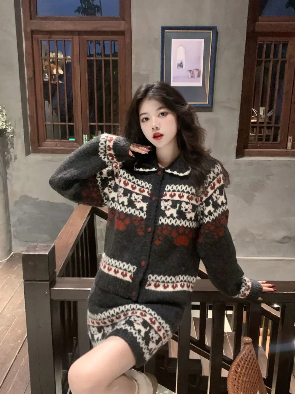 Knitted Suit Women 2025 Fashion Vintage Sping Autumn Cardigan Sweater Coat Short Skirt Ladies Two Piece Set Outfits