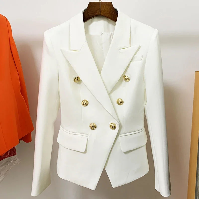 Pink Blazer Women TOP QUALITY Coat 2025 White Slim Blazer Jacket Female Double Breasted Metal Lion Buttons Women Blazers Tops