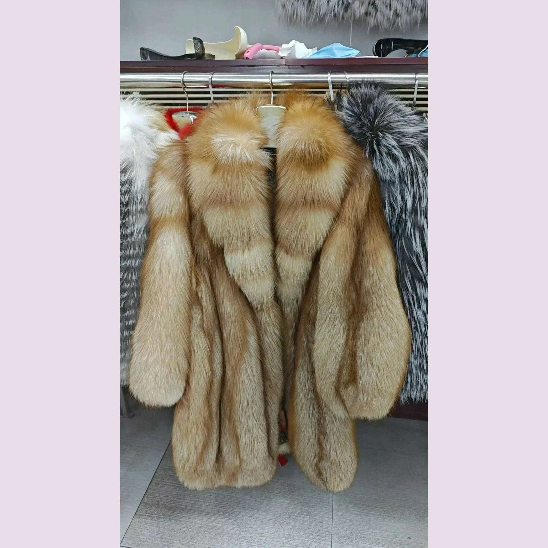 Women's Luxury Long Fox Fur Coat Real Fox Fur Jacket Winter Outerwear Silver Fox Fur Coat