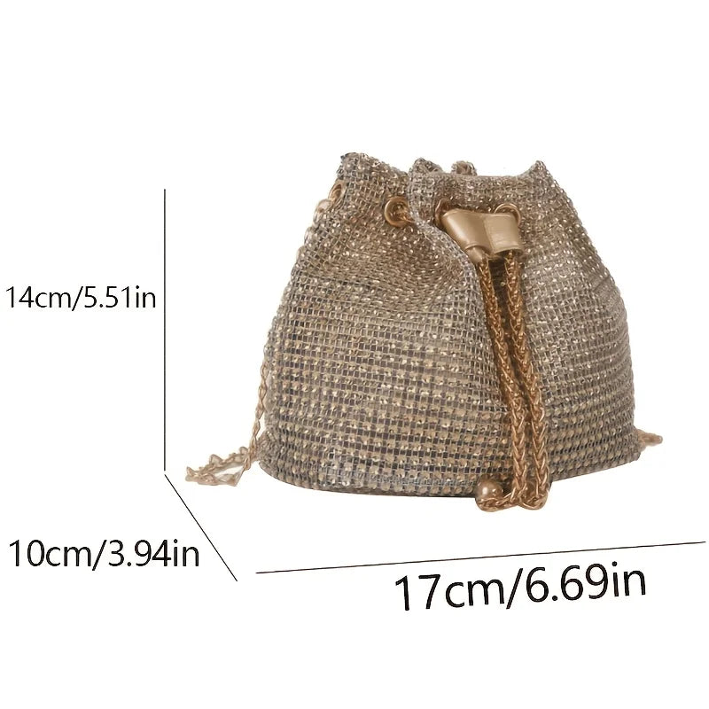 Sparkling Rhinestone Embellished Drawstring Crossbody Bag, Multi-Functional Bucket Purse, Formal Handbag for Women Daily Commute