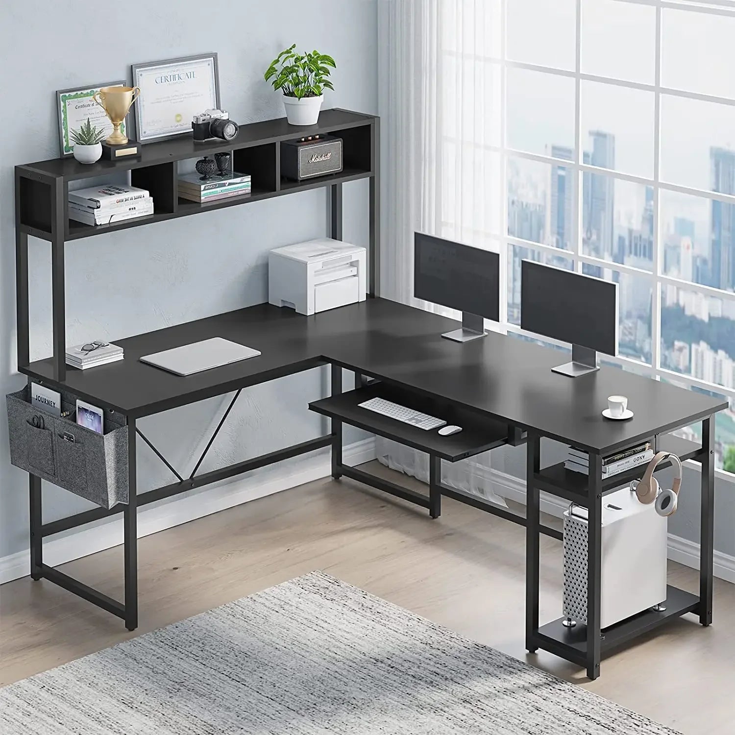 -Factory Furniture Wholesale Customization Large Cheap L-Shaped Simple Computer Desk With Shelf For Office Home | Kimlud...
