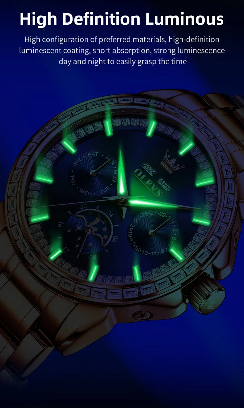 OLEVS 6695 Watch For Men Original Moon Phase Automatic Mechanical Man Watch 30M Waterproof Luminous Week Date Display...