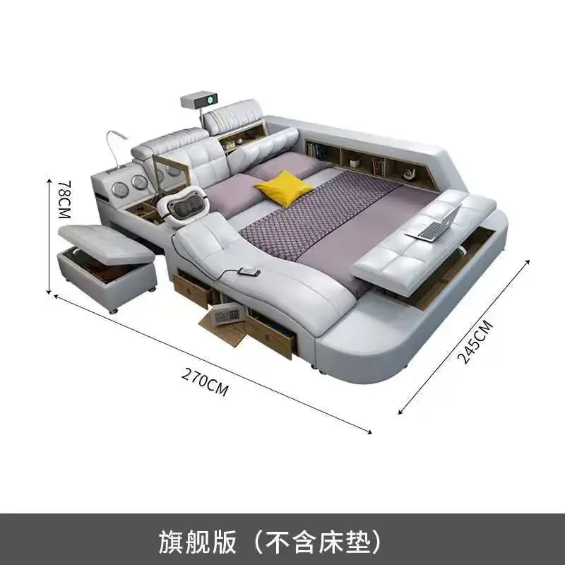 Storage Designer Double Bed Wood Nordic Drawers Queen King Double Bed Smart Luxury Massage Letto Multifunzione Bedroom Furniture