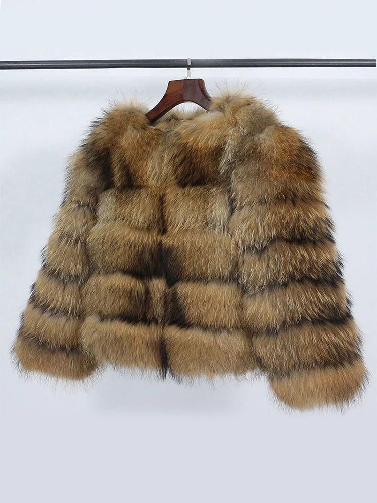 OFTBUY 2022 Winter Jacket Women Real Fox Fur Coat Natural Fox Fur Outerwear O-neck Three Quarter Sleeve Thick Warm Fashion New