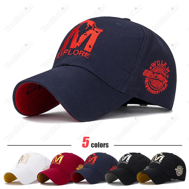 M letter Wolf Totem Embroidery Cotton Adjustable Hard Top Baseball Cap Sun Hat Trucker Caps Dad Hats