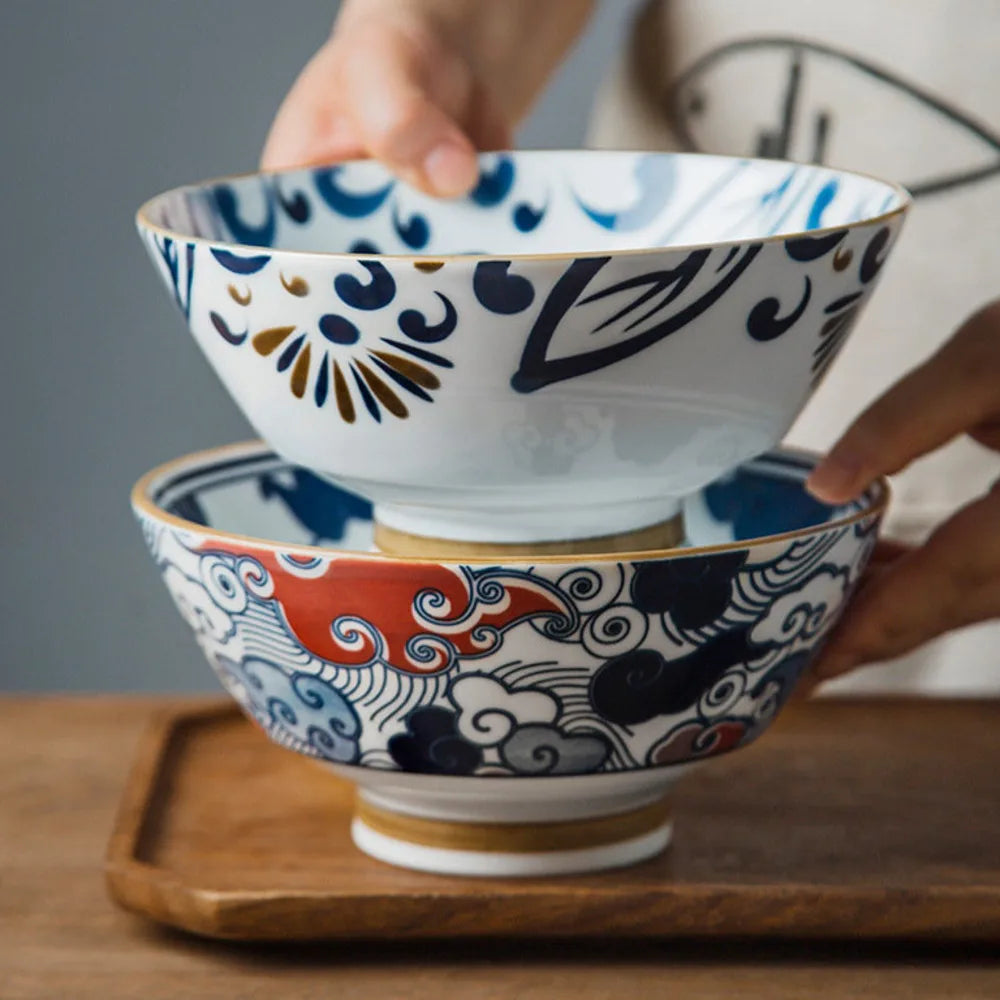 Japanese 7.5 Inch Hat Bowl Retro Ceramic Ramen Soup Bowl Fruit Vegetable Salad Noodle Kitchen Tableware | Kimlud Premium...