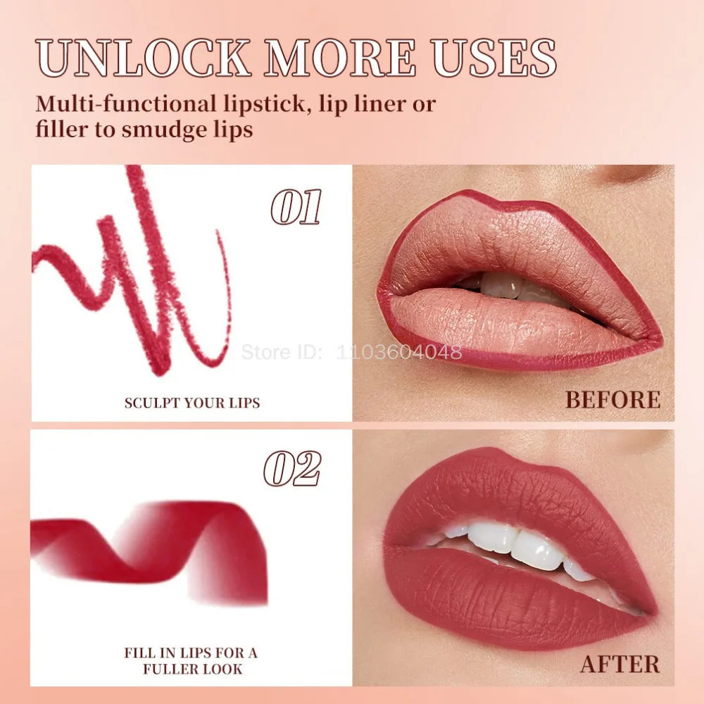 1pc Twist Up Lip Liner Lipstick Pen Multipurpose Blush Matte Red Velvet Lip Contour Waterproof Non Stick Cup Lip Rouge Makeup
