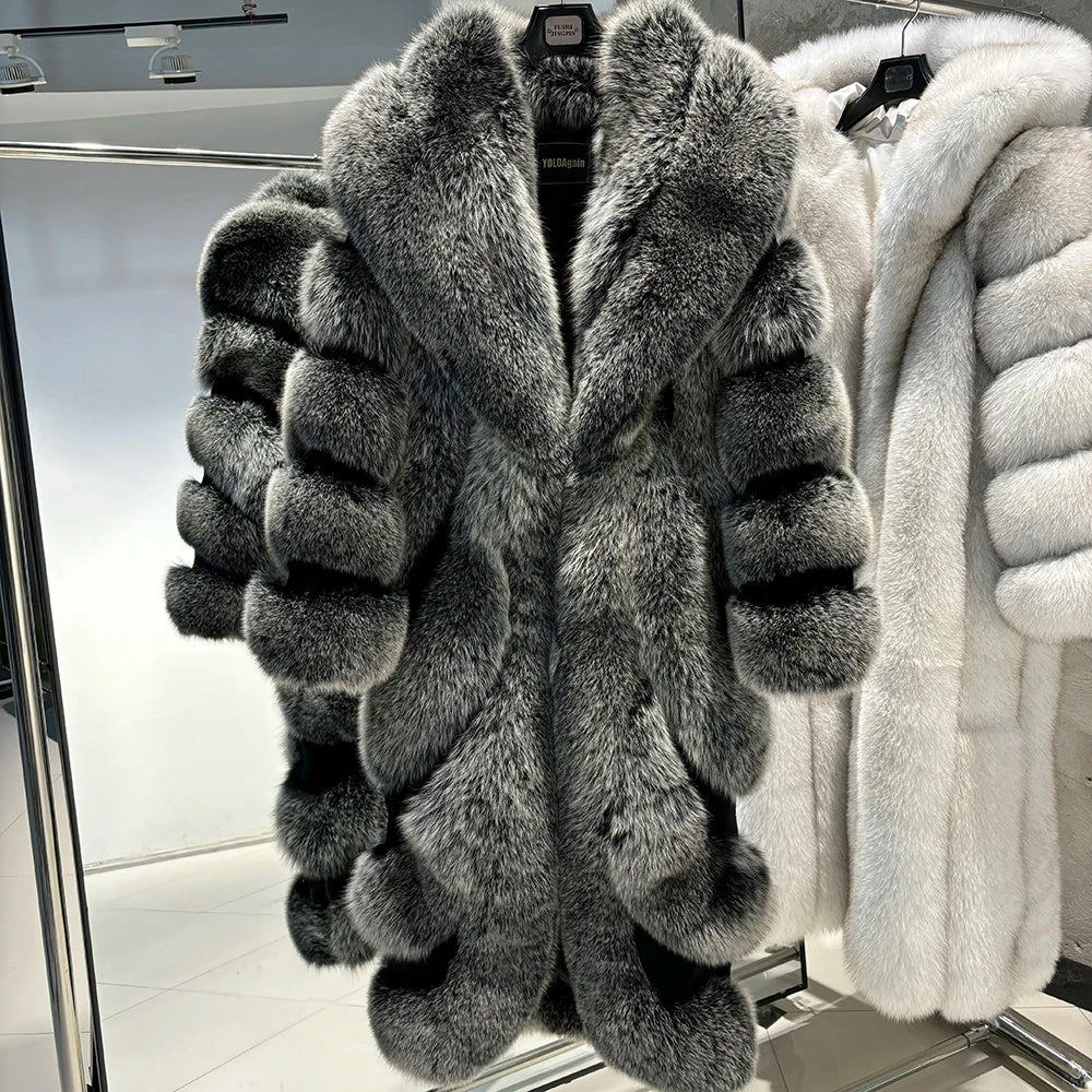 YOLOAgain Real Fox Fur Jacket For Women Luxury Natural Fox Fur Coat Winter Outerwear