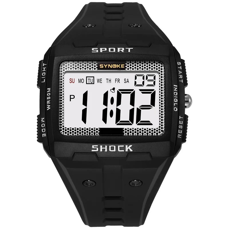 SYNOKE Big Numbers Full Size Digital Watch Easy to Read 5ATM Water Resistant Electronic Wristwatch Countdown Clock Reloj Hombre