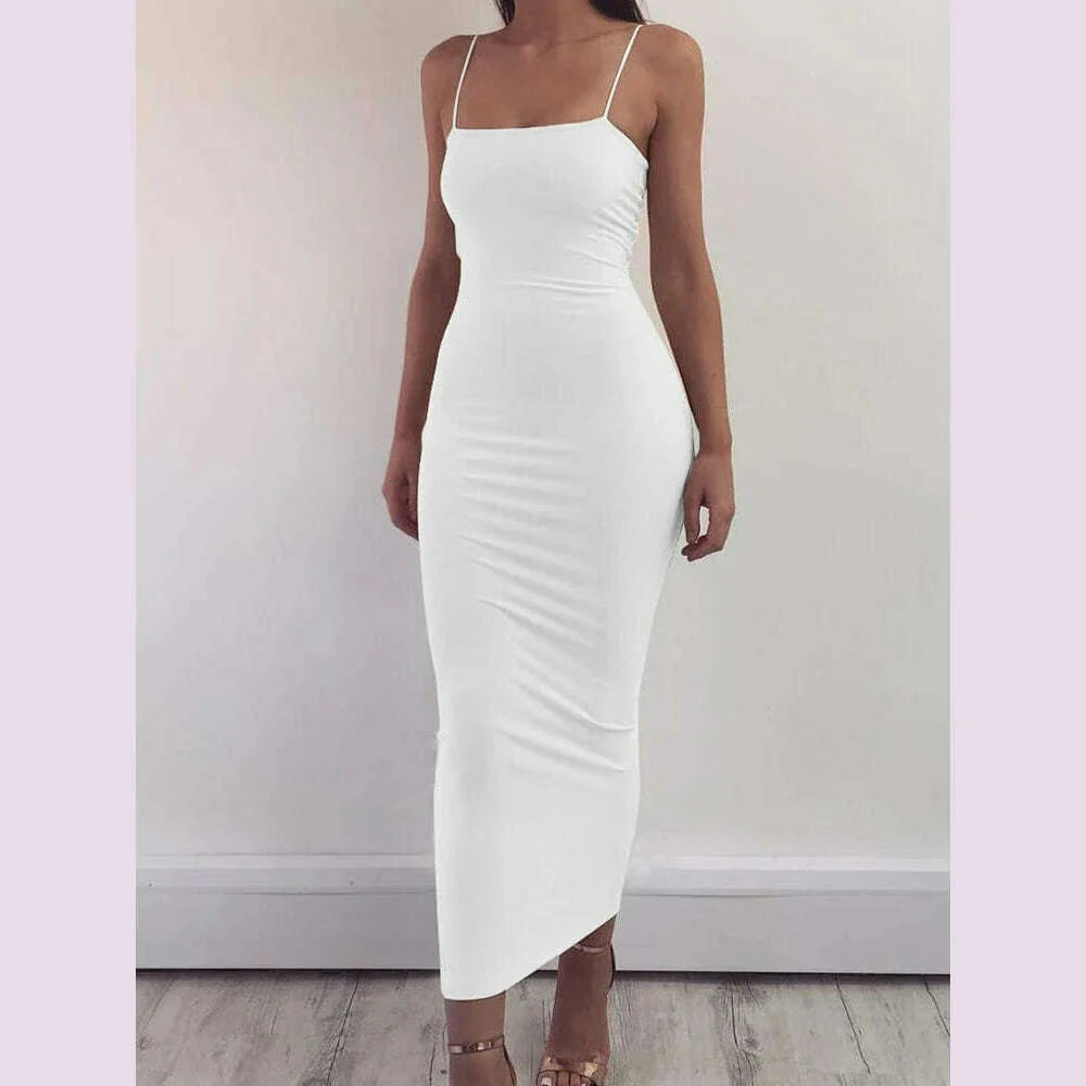 2025 New Spring Summer Women's High Elastic Sleeveless Backless Dress Long Sling Dresses Club Sexy Suspender Dress