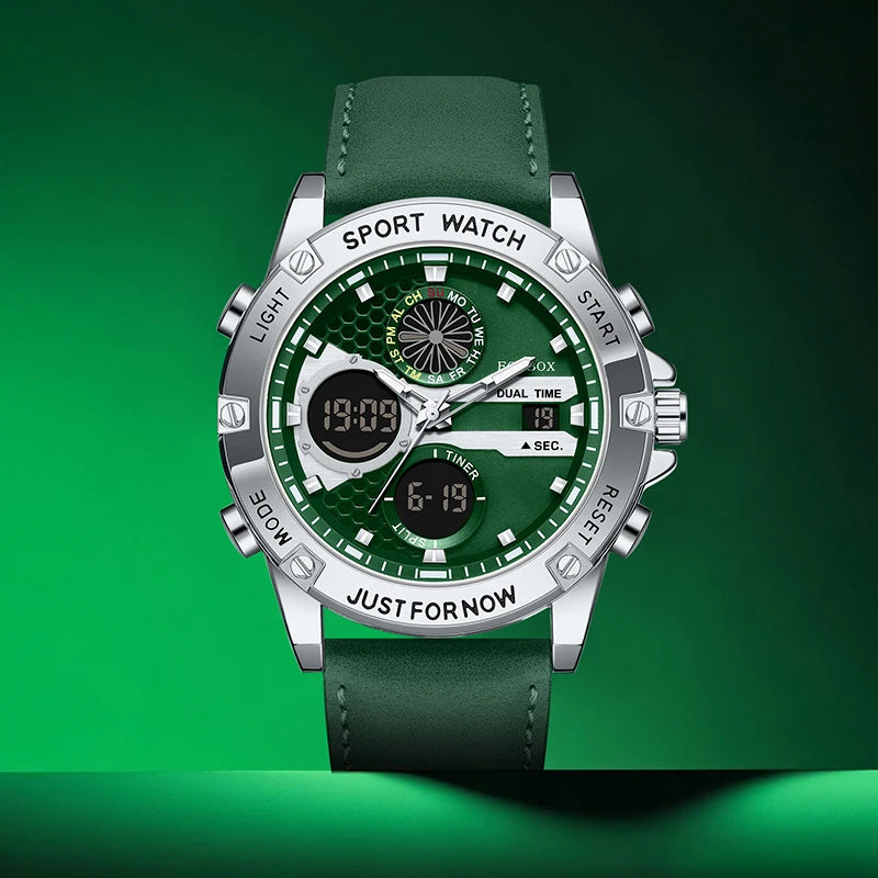 LIGE FOXBOX Fashion Electronic Watches for Men Leather Military Casual Sports Waterproof Dual Digital Display Quartz Chronograph - Kimlud