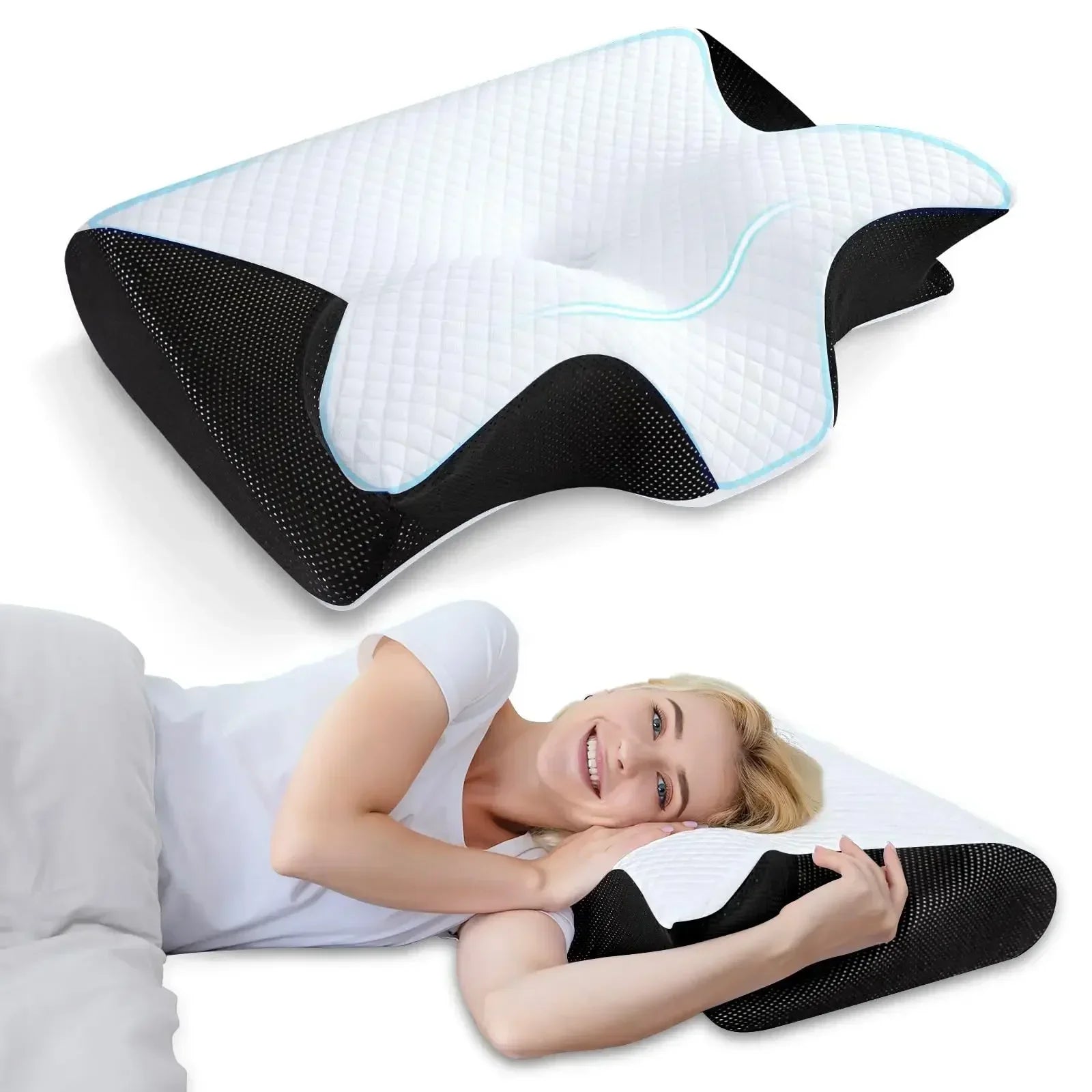 1pc Memory Foam Cervical Pillow Fast Rebound Memory Sleeping Pillows 2in1 Ergonomic Orthopedic Pillow for Neck Pain Neck Pillow