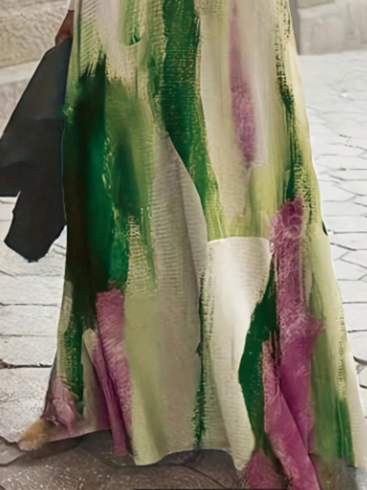 Graffiti Printed Elegant Dresses For Women Casual Long Sleeve Dresses Y2K Temperament Famale Fashion O-Neck Clothing 2025 New