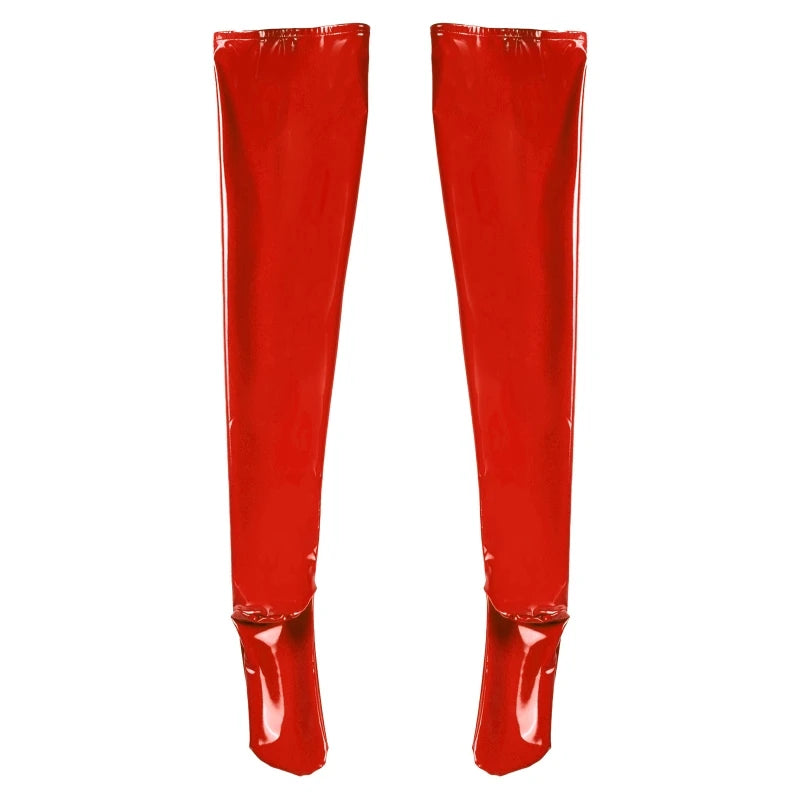 3XL Plus Size Wetlook PVC Leather Thigh High Stockings Gothic Punk Reflective Shiny Pole Dance Night Club Party Lingerie